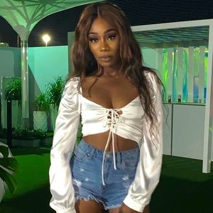 M Boutique Satin Tie Crop Top ✨